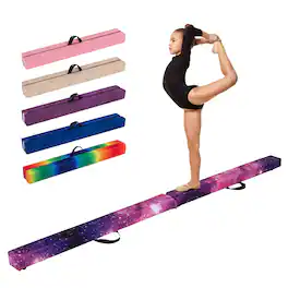 Gymax - 9 FT Folding Balance Beam w/ Solid Wood Base & Anti-slip Bottom for Kids Teens Magic Star - Mix Gray