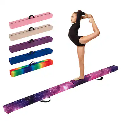 Front. Gymax - Gymax 9 FT Folding Balance Beam w/ Solid Wood Base & Anti-slip Bottom for Kids Teens Magic Star - Mix Gray.
