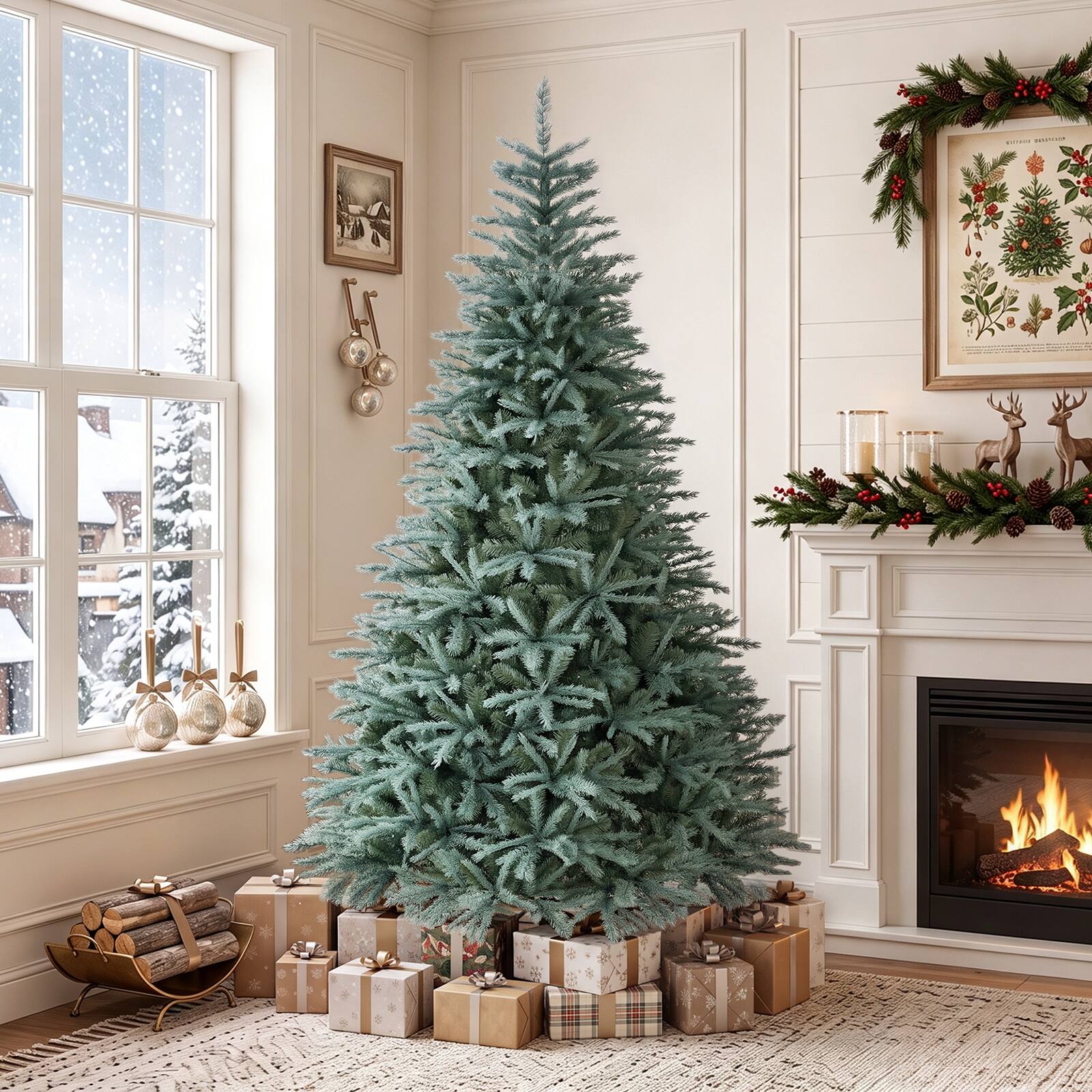 Front. Gymax - Gymax 7 FT Artificial Spruce Christmas Tree w/ Metal Stand 1215 Lush Branch Tips Blue-Green - Blue.