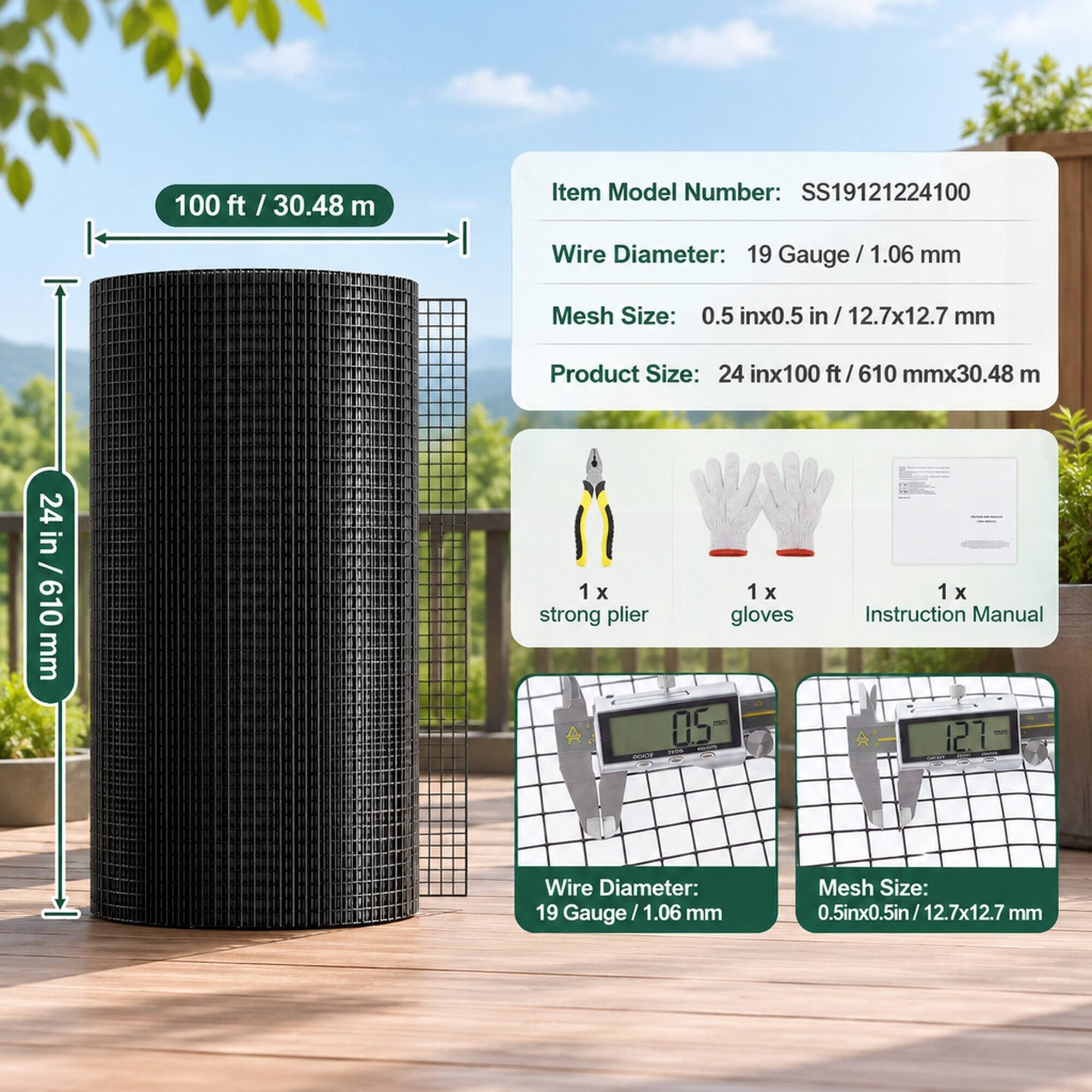 RYHNUYNE Galvanized Wire Mesh Roll, 24 in x 100 ft Hardware Cloth, 19 ...