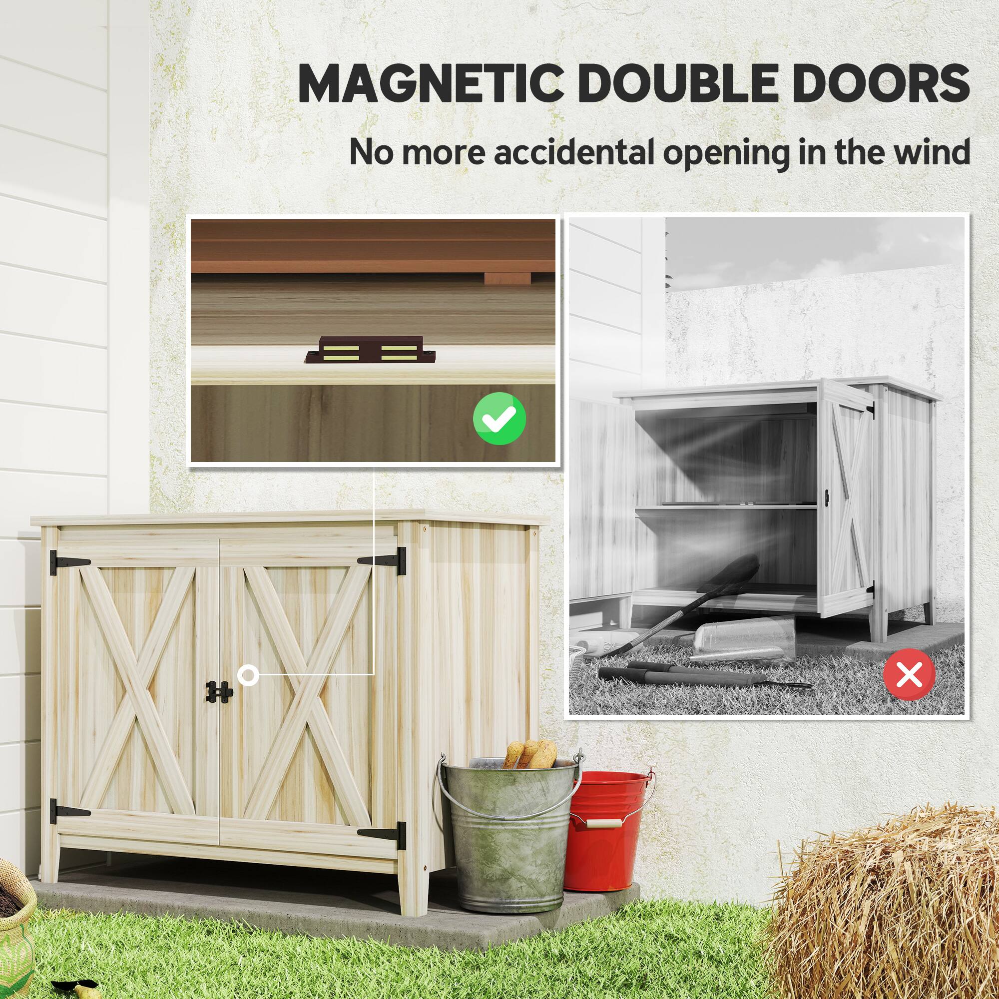 MAGNETIC DOUBLE DOORS  
No more accidental opening in the wind