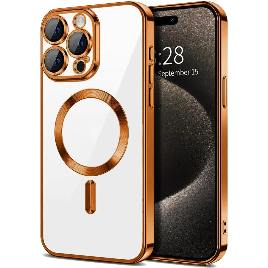 Entronix - [Magnetic] Case for iPhone 15 Pro - [Clear Back] Luxury Glossy Cover - Titanium