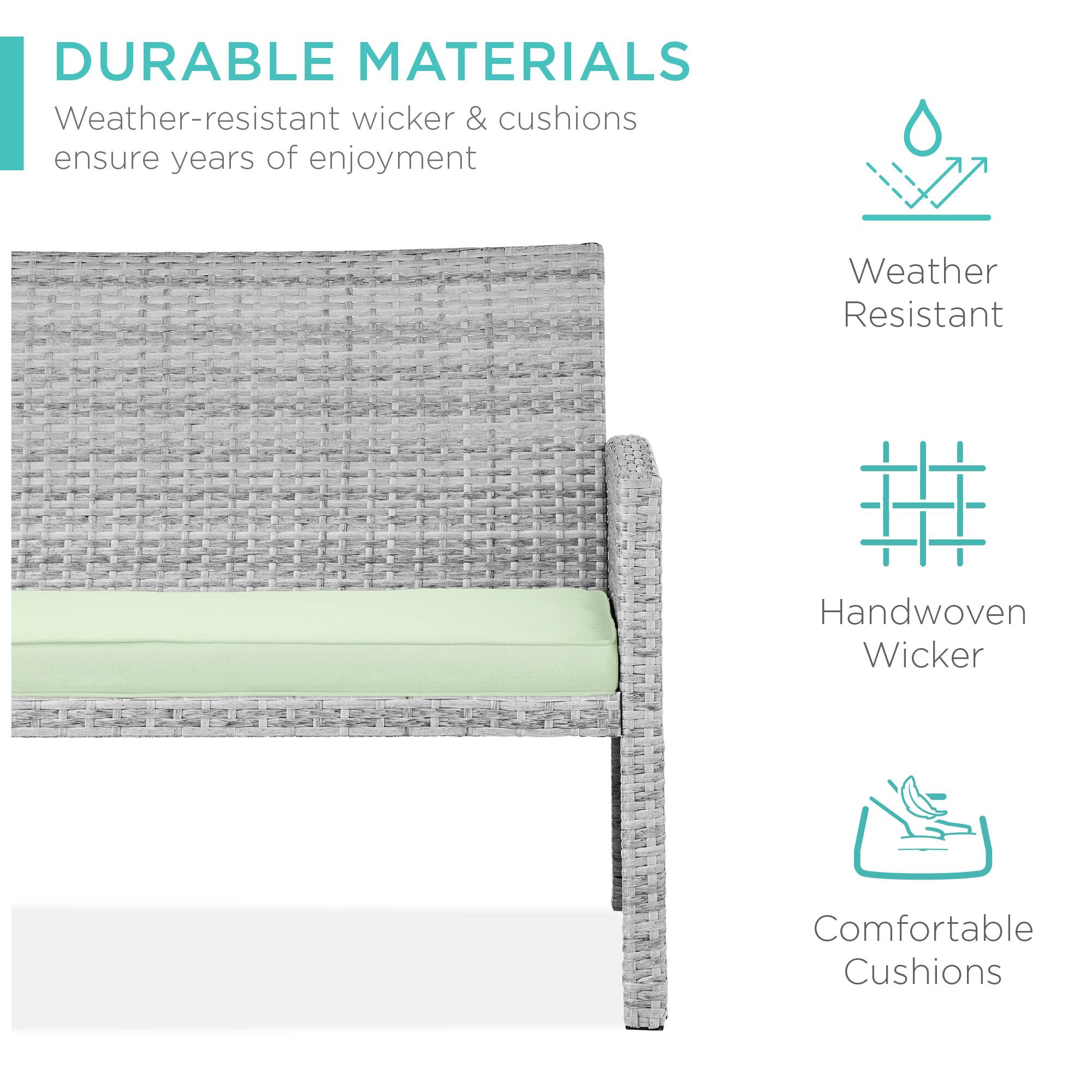 DURABLE MATERIALS  
Weather-resistant wicker & cushions ensure years of enjoyment  

Weather Resistant  
Handwoven Wicker  
Comfortable Cushions