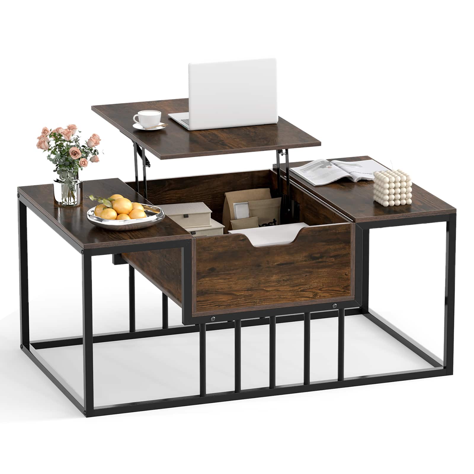 Gymax - Lift Top Coffee Table Modern Center Table Accent Tea Table for Living Room - Brown