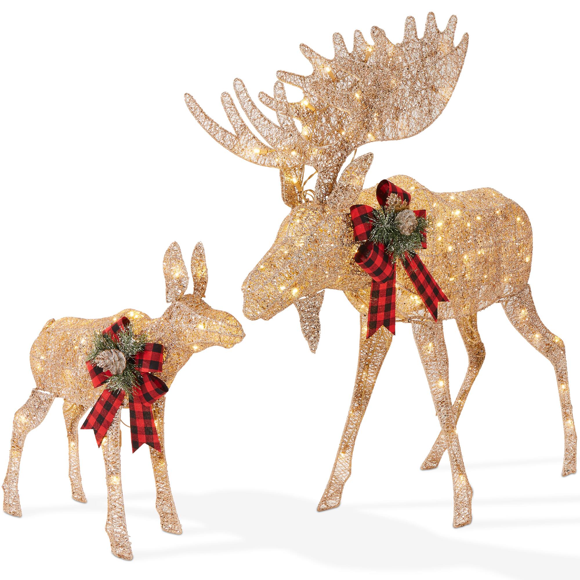 Best Choice Products - 5ft 2-Piece Moose Family Lighted Christmas Yard Decor Set w/ 370 LED Lights, Zip Ties - Gold