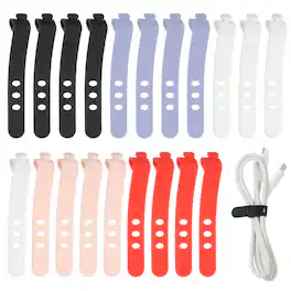 Unique Bargains - 1Set Silicone Cable Ties, 3-Hole Reusable Rubber Cord Tie, Adjustable, Locking Buckle, Multi Purpose Strap