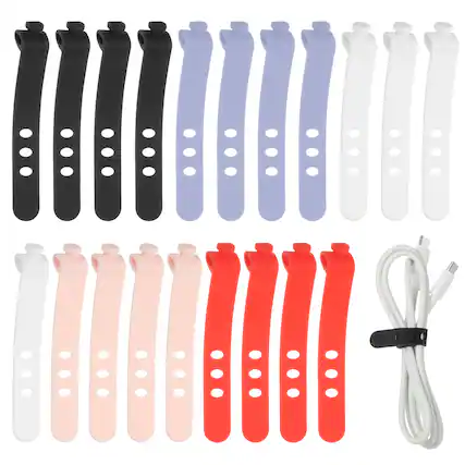 Front. Unique Bargains - 1Set Silicone Cable Ties, 3-Hole Reusable Rubber Cord Tie, Adjustable, Locking Buckle, Multi Purpose Strap.
