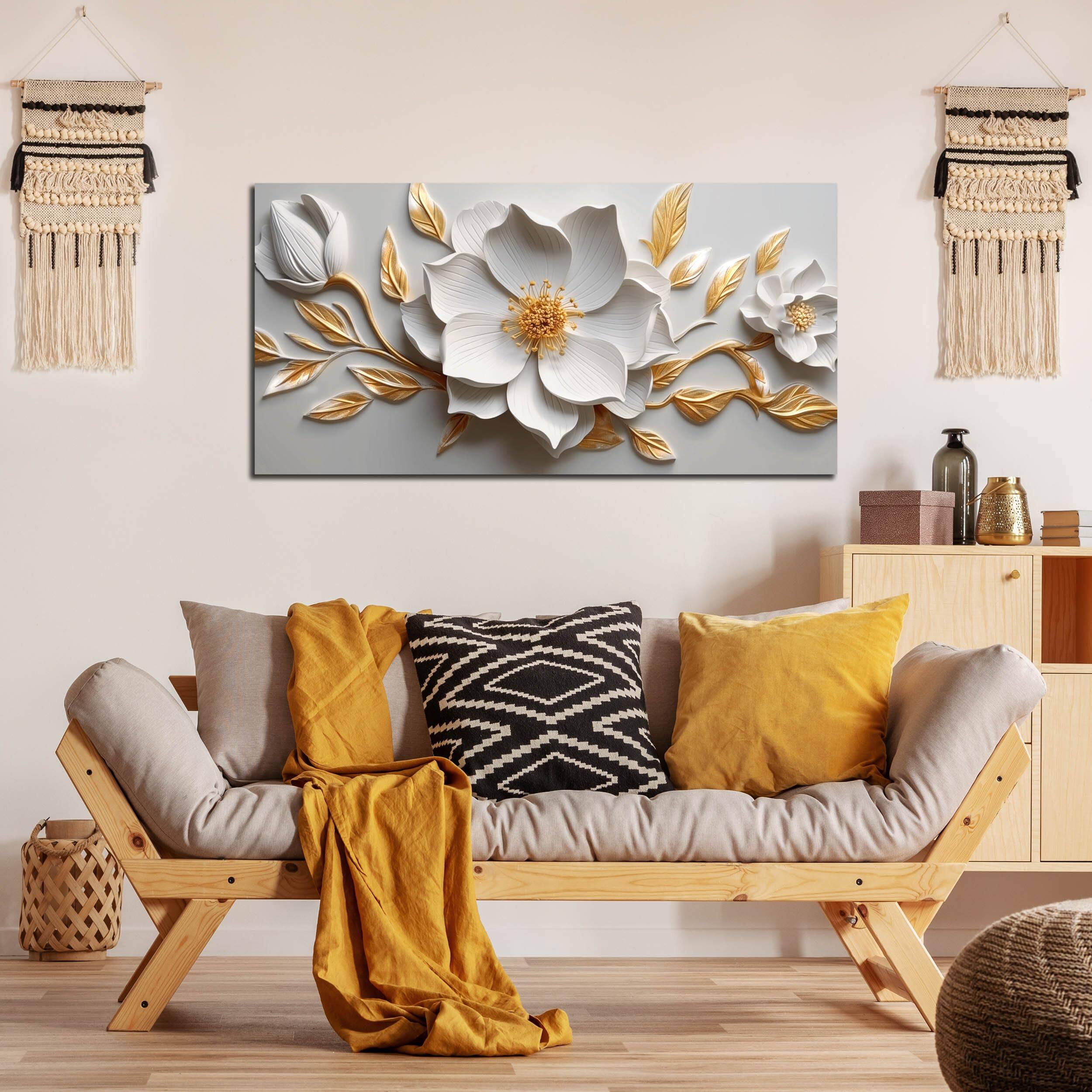 Alt View 7. Hirose Alice - Canvas Wall Art for Living Room Bedroom Office and Gold Flower Artwork Large Botanical Floral Wall Art Framed - white 20"L x 40"W.