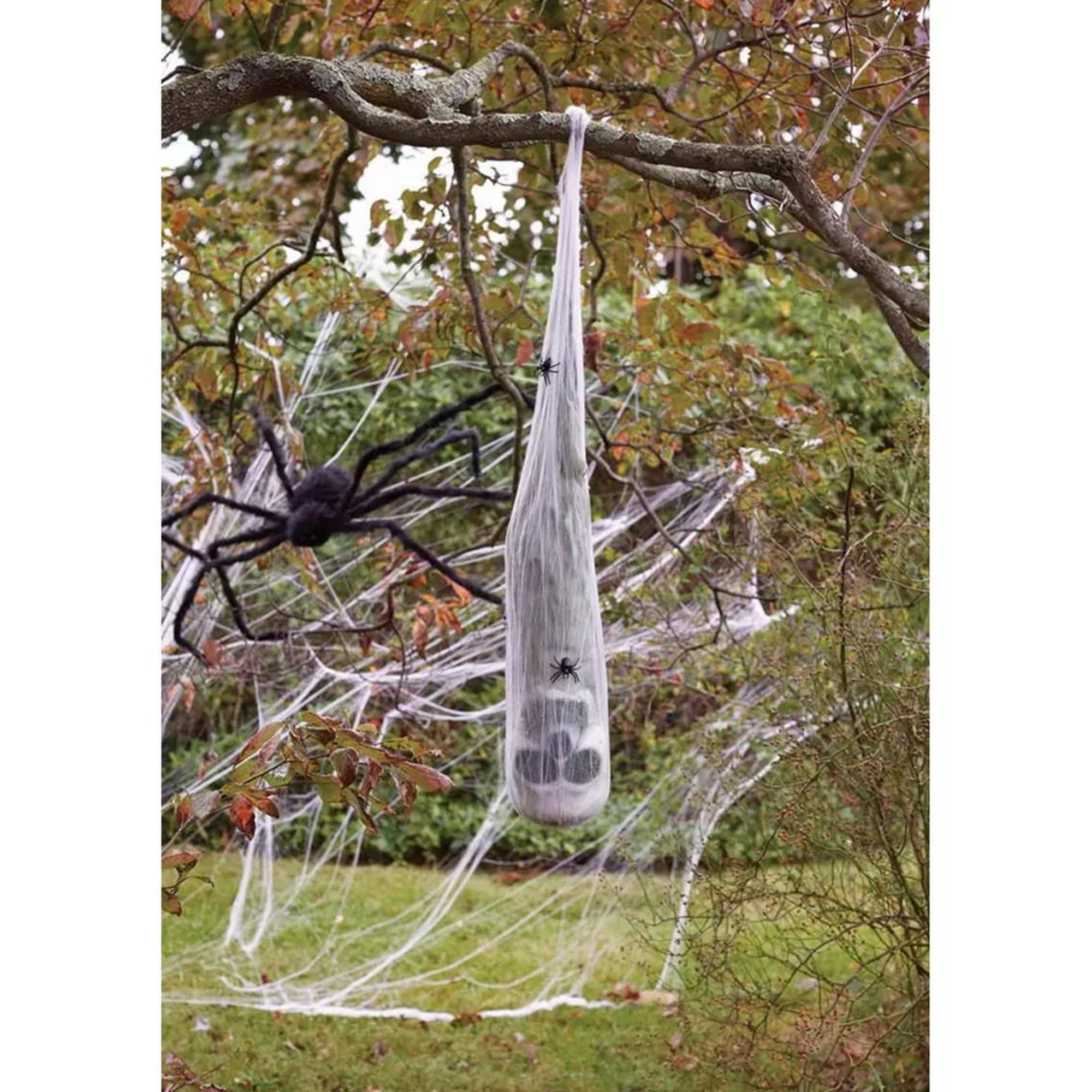 Alt View 10. Funworld - Skull in Spiderweb Cocoon Halloween Prop - White.