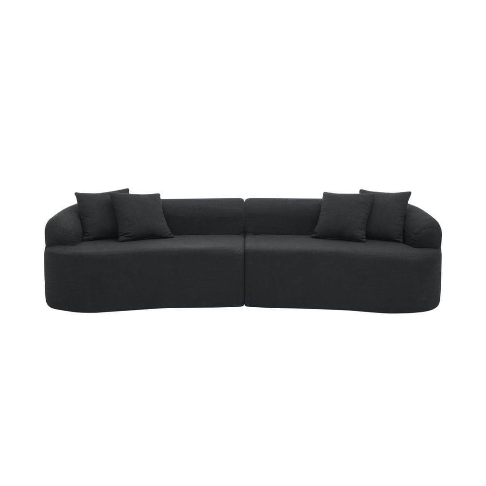 Back. Kadyn - Curved Modular Sectional Sofa, Modern Minimalist Design with Soft Lamb's Wool Fabric, Black - Black.