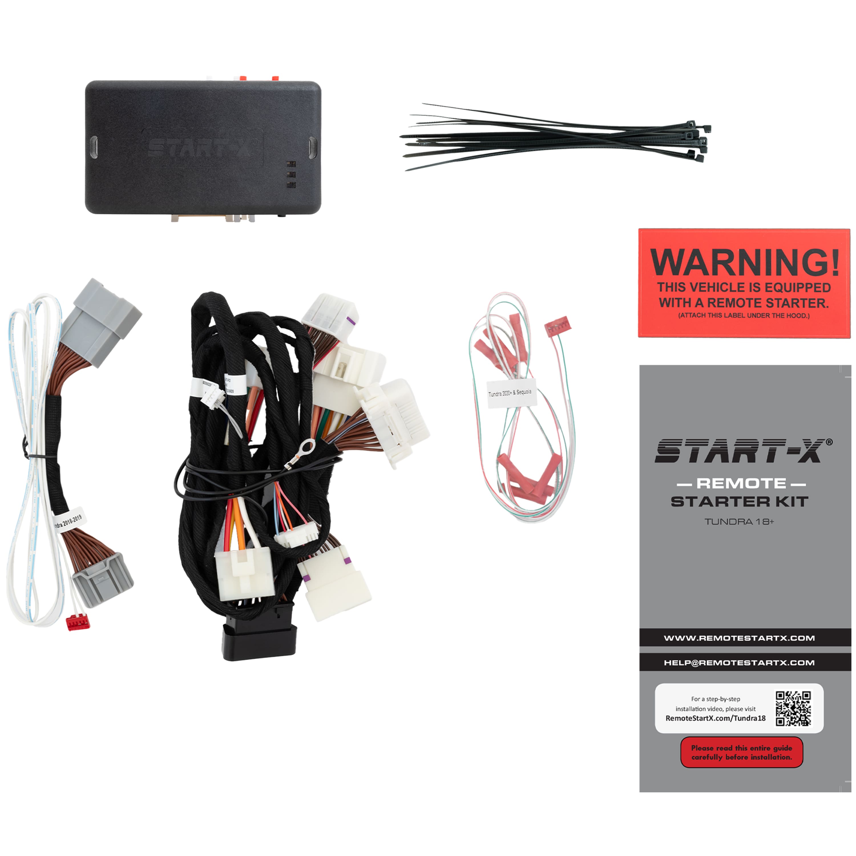 START-X Remote Starter Kit Tundra + WWW.REMOTESTARTX.COM HELP@REMOTESTARTX.COM for ep-by-v040 installation-video please visit RemoteStart.com/Tundra18 Please read instructions carefully before assembling.
