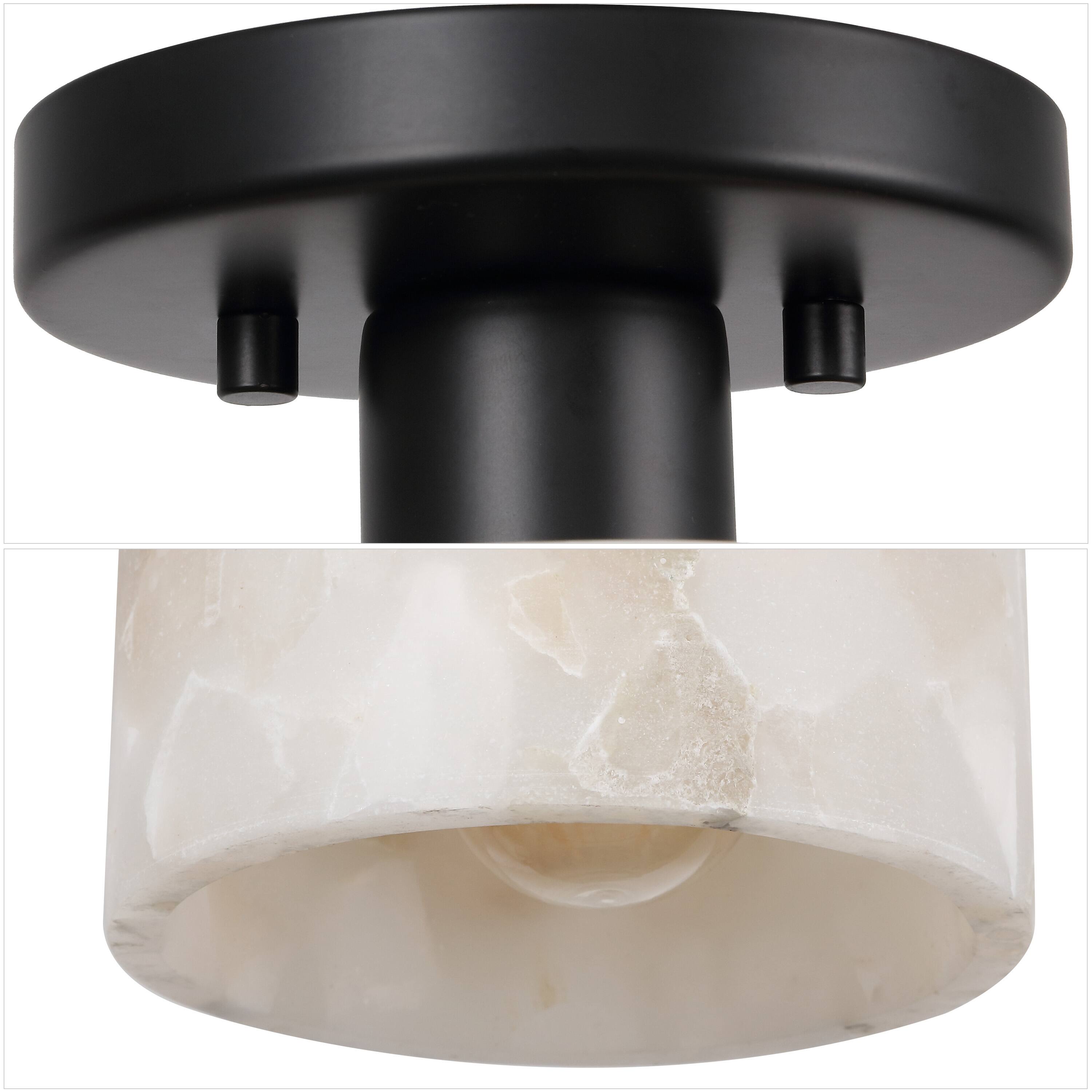Alt View 4. Jonathan Y - Jules 5.13" 1-Light Modern Contemporary Alabaster/Iron Cylinder LED Semi Flush Mount, White Marbling/Black - Black/White.