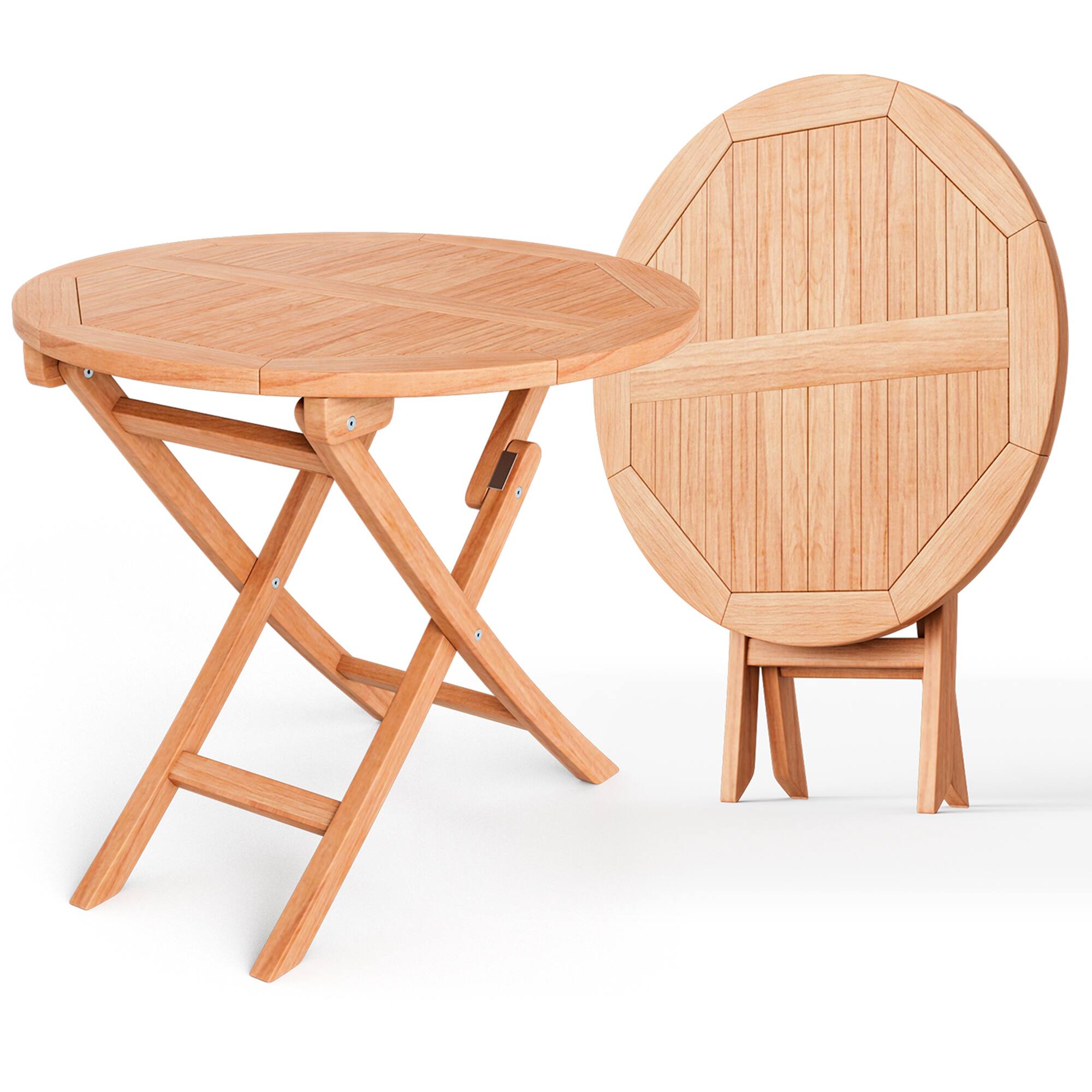 Alt View 8. Costway - Costway 31.5" Patio Round Folding Dining Table Solid Indonesia Teak Wood Natural Outdoor Portable - Natural.