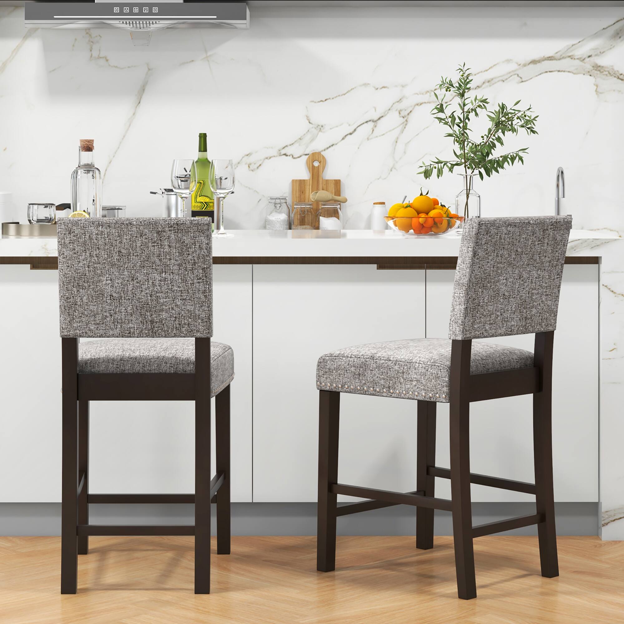 Alt View 4. Gymax - Gymax 4PCS Upholstered Bar Stools 26 Inch Counter Height Chairs w/ Sponge Cushions - Grey, Brown.