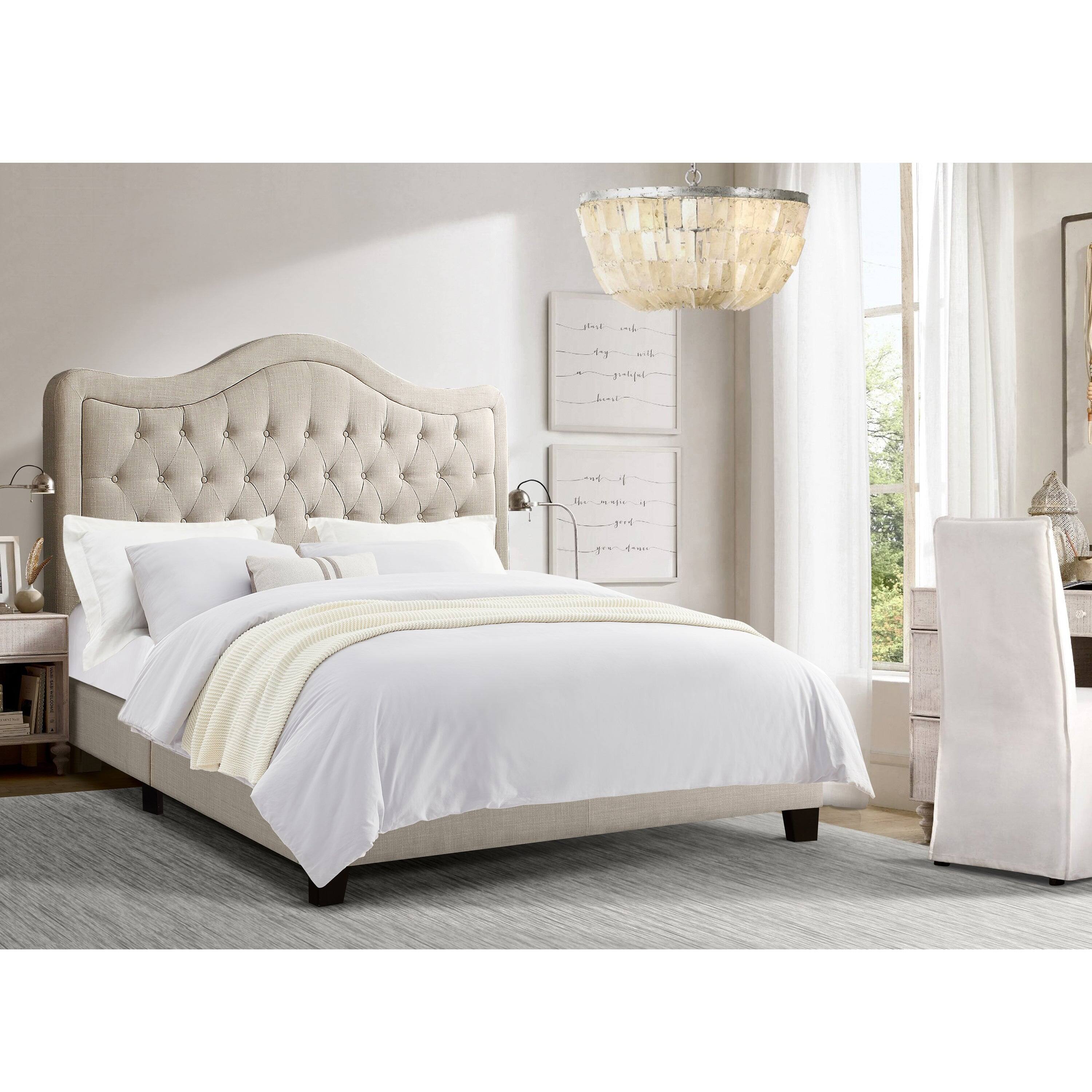Alt View 1. Boyel Living - Curved Tufted Upholstered Bed with Solid Wood Frame - Beige.