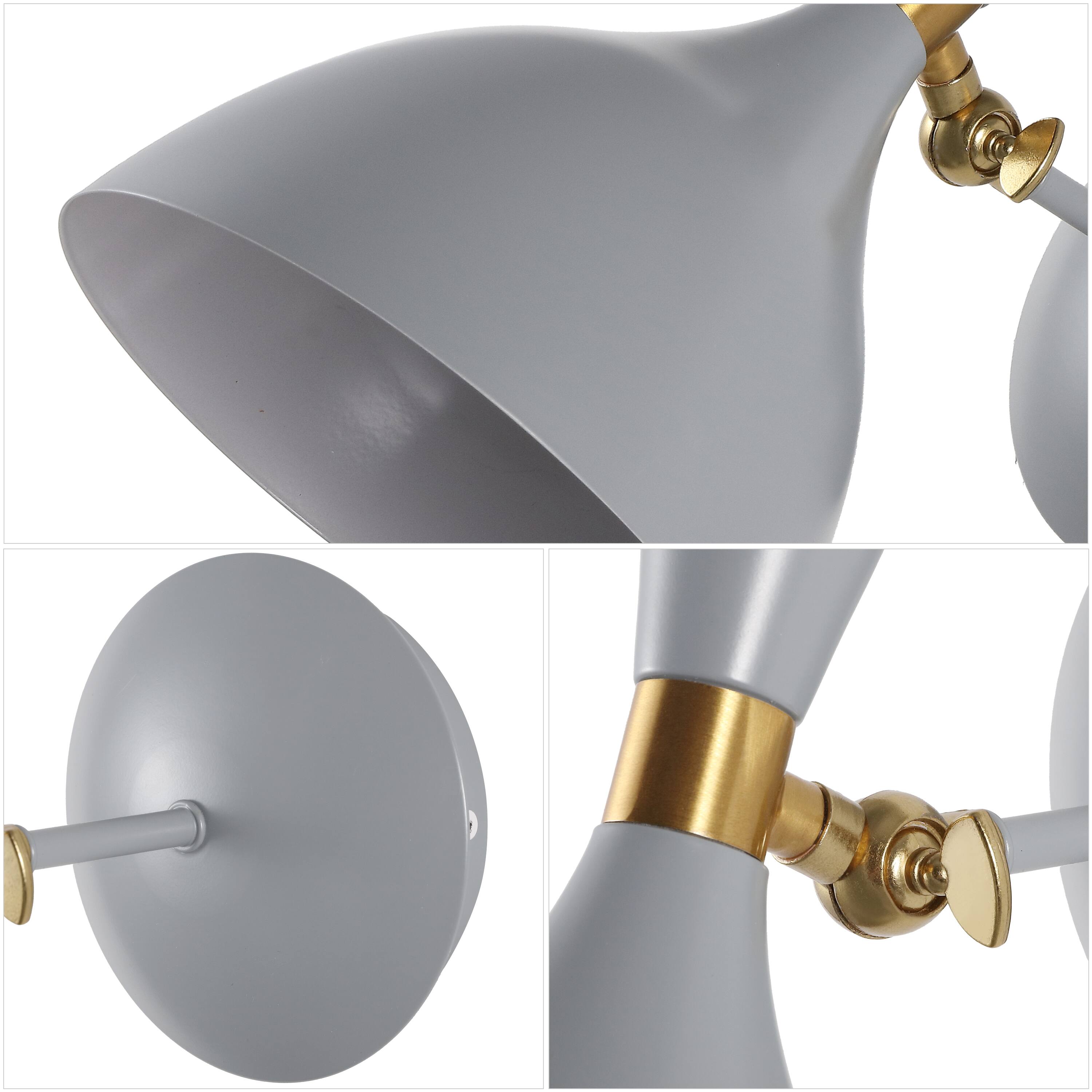Alt View 6. Jonathan Y - Josef 10" Adjustable Iron Retro LED Wall Sconce, Gray - Gray/Brass Gold.