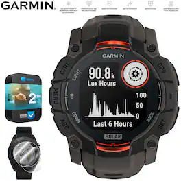 Garmin - Instinct 3 50 mm GPS Smartwatch Solar with 2x Protector + 2 Yr Warranty - Black with Charcoal Band - (2025)