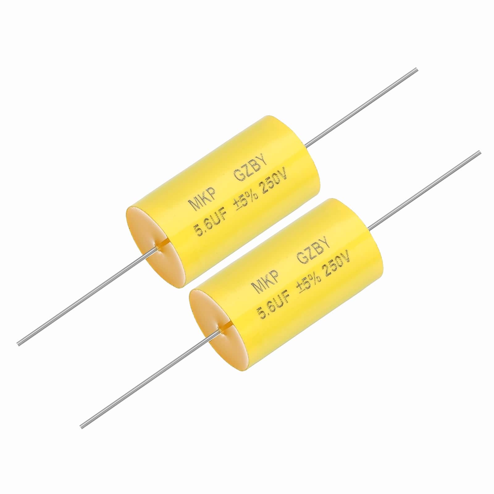 Unique Bargains - 2pcs 5.6uf Frequency Divider Capacitor, 250V Axial Audio Speaker Crossover MKP Film Capacitor - Yellow