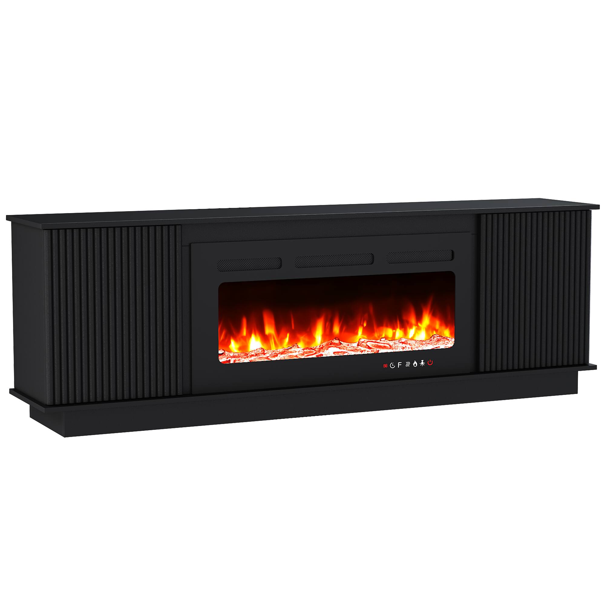 Alt View 6. U-HOMY - 70" Fireplace TV Stand with 36" Electric Fireplace, Fluted Media Console for TVs up to 80", Black - Black.