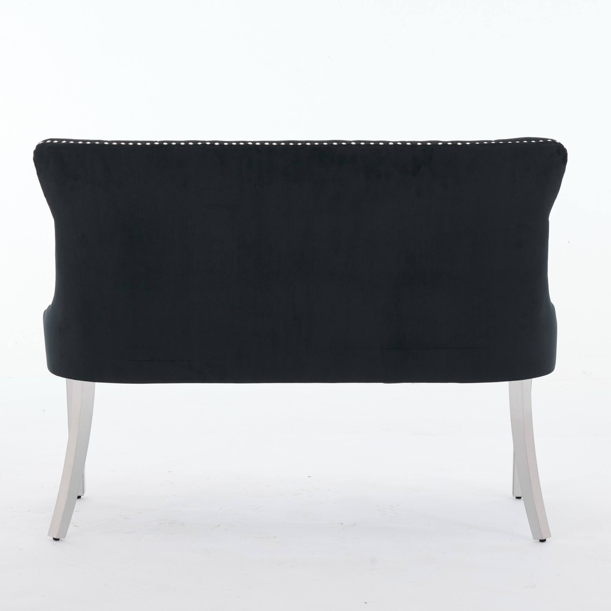 Alt View 4. GOODSILO - Velvet Double Dining Loveseat Bench with Tufted Back and Stainless Steel Legs for Modern Kitchen Seating - Black.