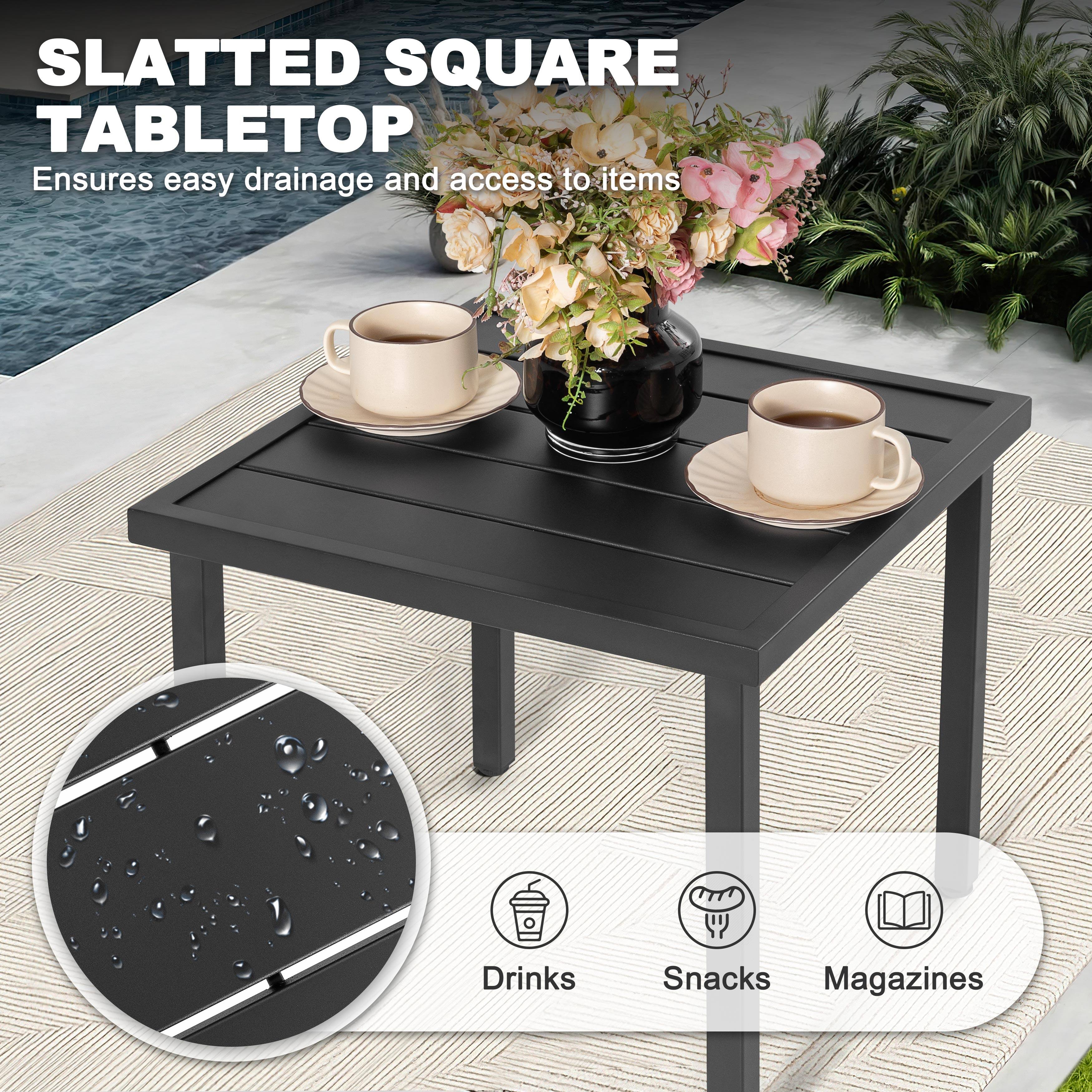 Nuu Garden Outdoor Square Side Table, Slatted Tabletop, Adjustable