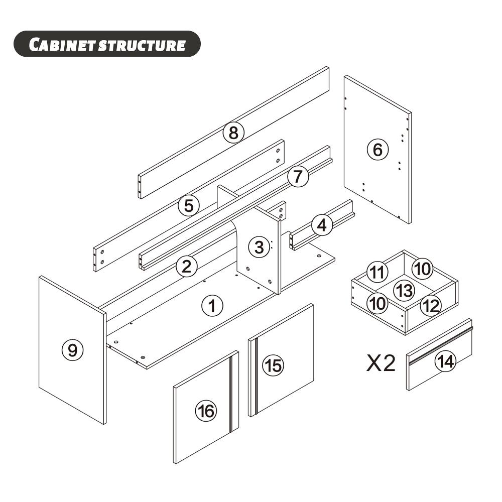 CABINET STRUCTURE

8
6
7
5 2
1
3
4
11 10
10 13 12
9
15
X2
14
16