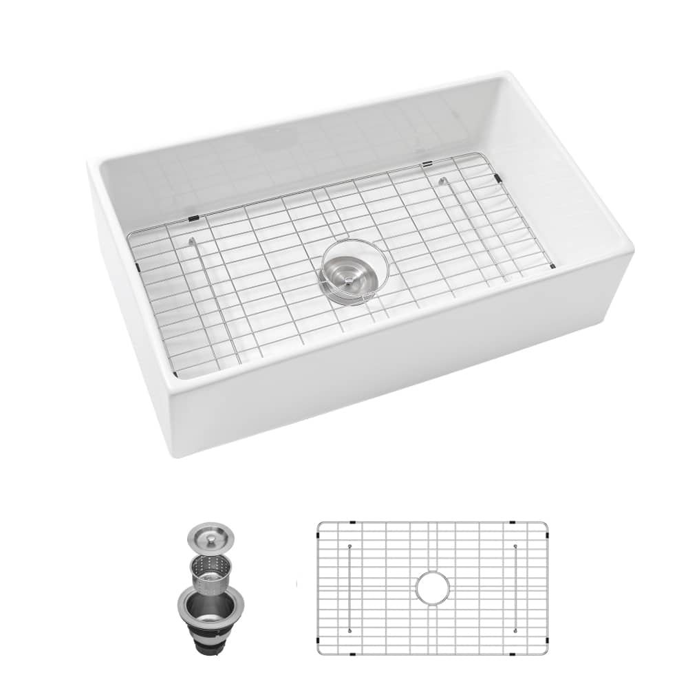 JUJABU - 33 Farmhouse Kitchen Sink Undermount Single Bowl Apron Front - White