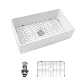 JUJABU - 33 Farmhouse Kitchen Sink Undermount Single Bowl Apron Front - White