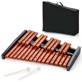 Costway - 25 Note Xylophone Wooden Percussion Educational Instrument w/ 2 Mallets - Brown,Black