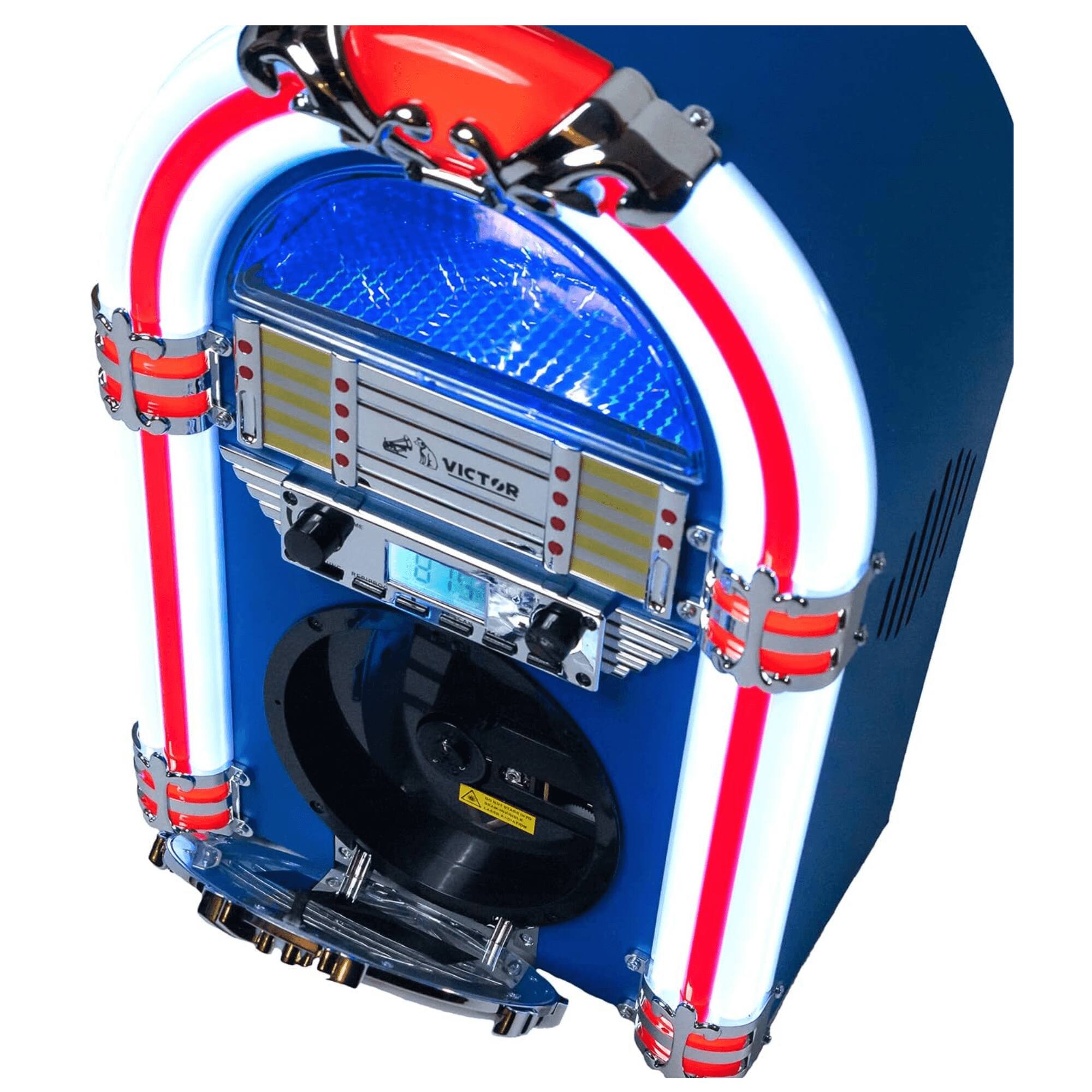 Alt View 4. Victor Audio - Broadway Desktop Bluetooth Jukebox with CD Player & Color Changing LED Lighting - Blue.