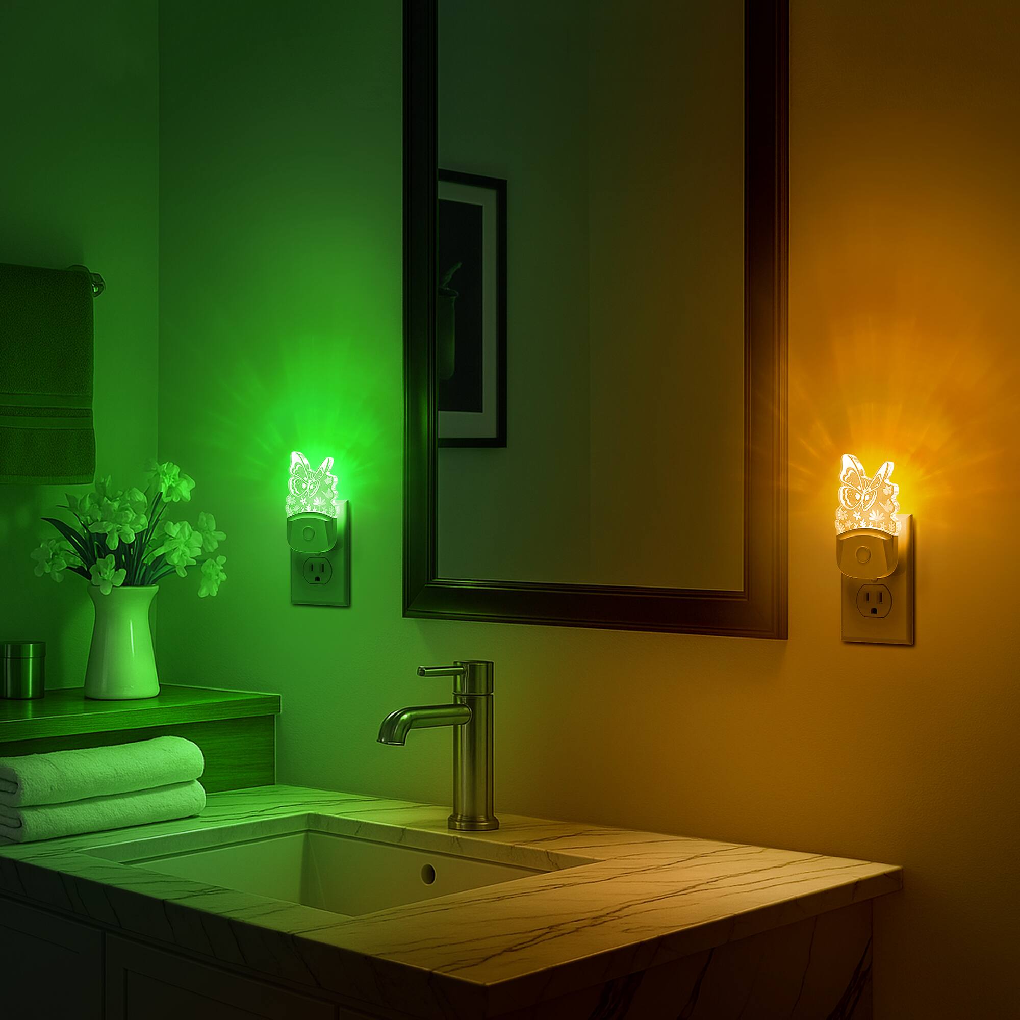 Alt View 4. Jandcase - JANDCASE 0.5W Plug-in Night Light, RGB Color Changing, Butterfly Acrylic Design, Color Memory, Dusk-to-Dawn Sensor - Pink.