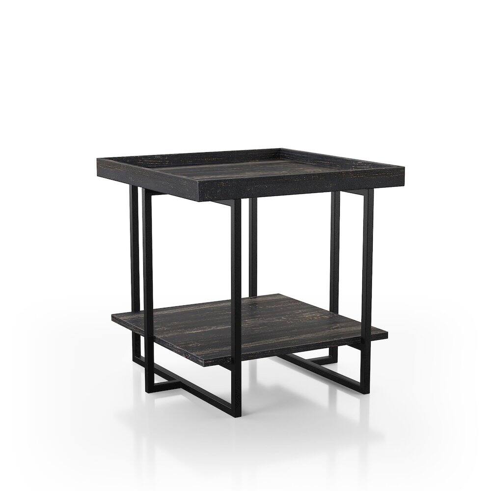 Front. Furniture of America - Prakers Industrial Wood 1-Shelf End Table in Black - Black.
