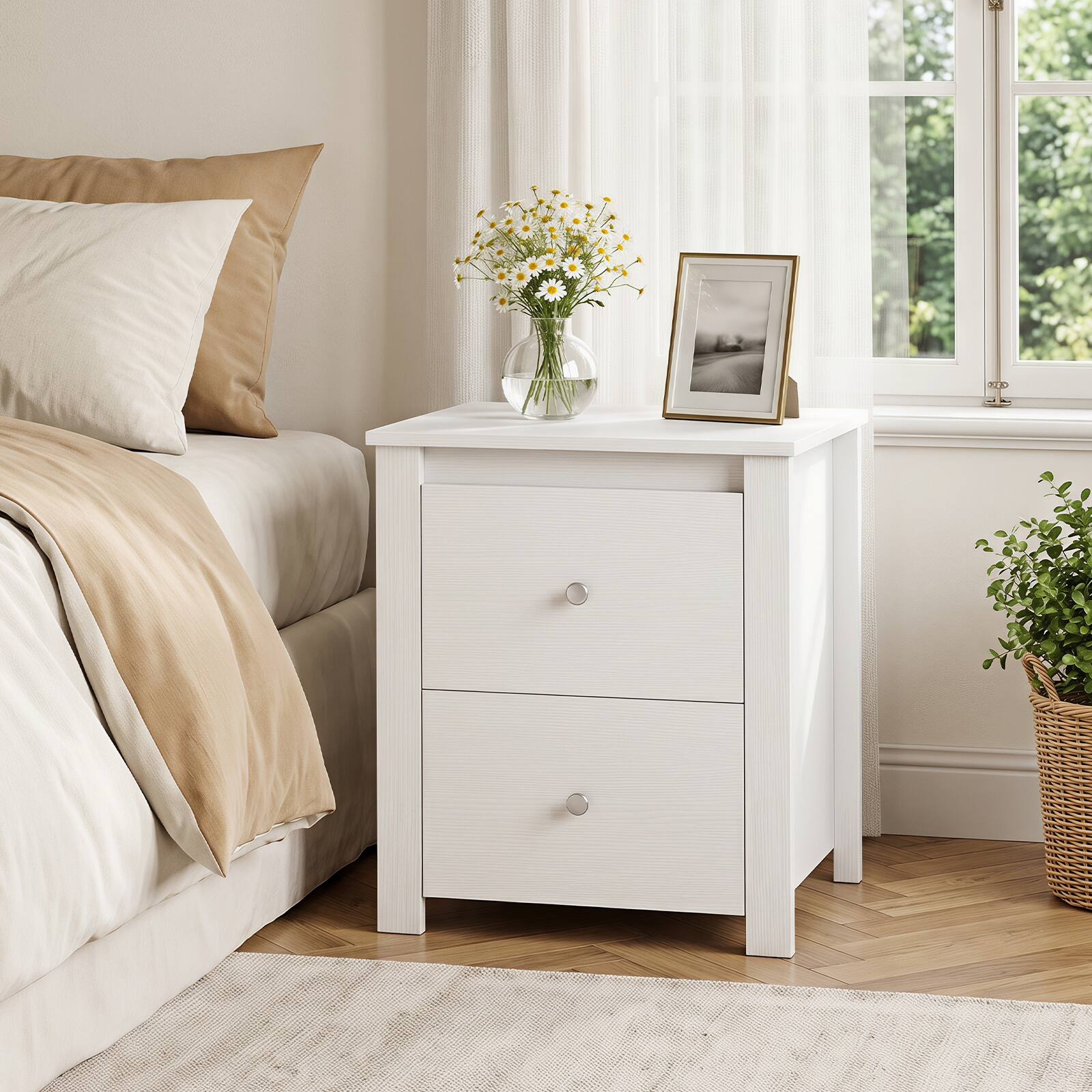 Alt View 5. Gymax - Gymax 2PCS Modern Nightstand w/ Storage 2 Drawers and Support Legs for Bedroom White - White.