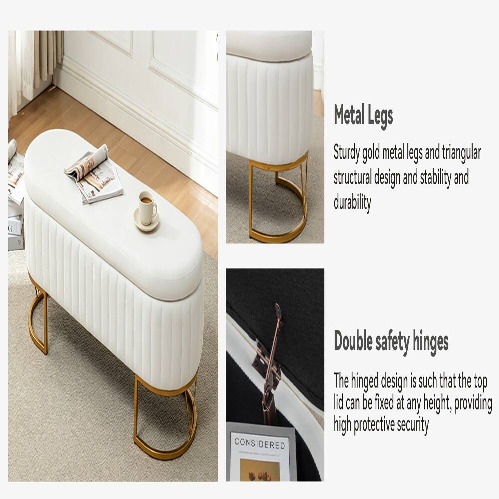 Metal Legs  
Sturdy gold metal legs and triangular structural design and stability and durability  

Double safety hinges  
The hinged design is such that the top lid can be fixed at any height, providing high protective security