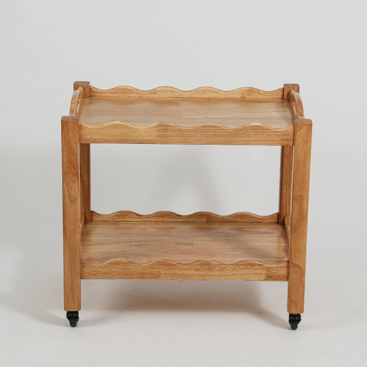 Alt View 2. Loheer - Loheer solid rubberwood rolling side table, two tier, natural wood - Natural Wood.