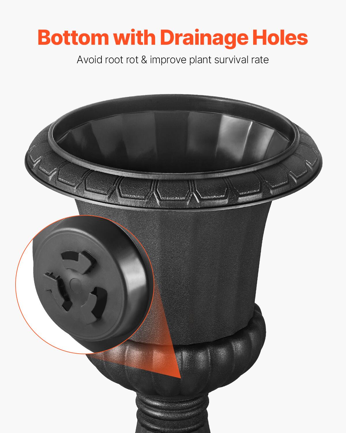 Bottom with Drainage Holes  
Avoid root rot & improve plant survival rate