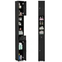 Gymax - Tall Slim Bathroom Storage Cabinet Linen Tower w/Drawer Adjustable Shelves - Black