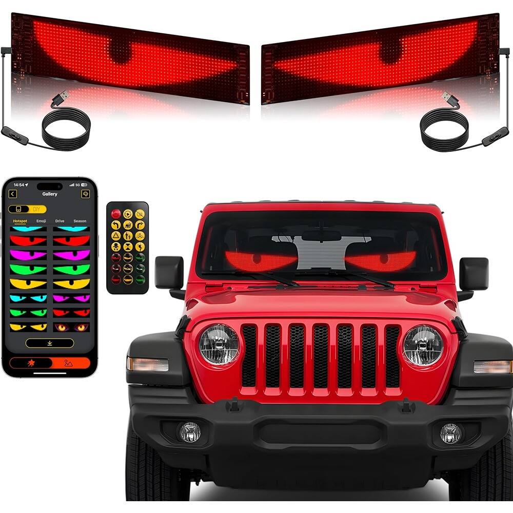 Schertz - Flexible LED Eyes for Car Windshield, Programmable RGB Full-Color LED Sign with Smart App Control, Custom Text & DIY