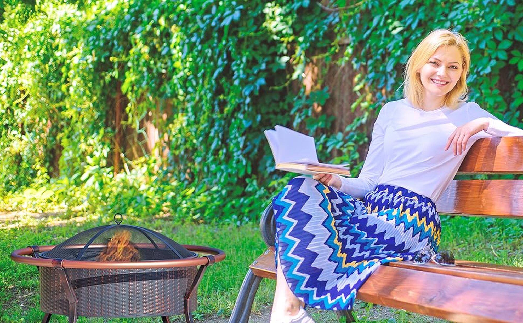 Alt View 18. Fire Sense - Fire Sense Fire Pit Copper Rail Steel Fire Bowl with Weave Pattern Wood Burning Portable Outdoor Backyard Fireplace - Copper.