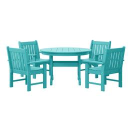 WestinTrends - Malibu 5-Piece HDPE Outdoor Patio Chair and Round Table Dining Set - Turquoise