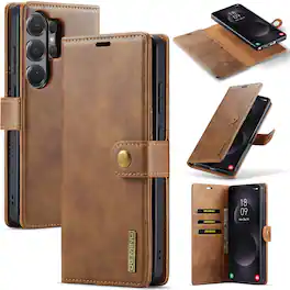 Dteck - Case For Samsung Galaxy S26 Ultra 2-in-1 Vintage Leather Magnetic Detachable Flip Folio Stand Slim Wallet Cover - Brown