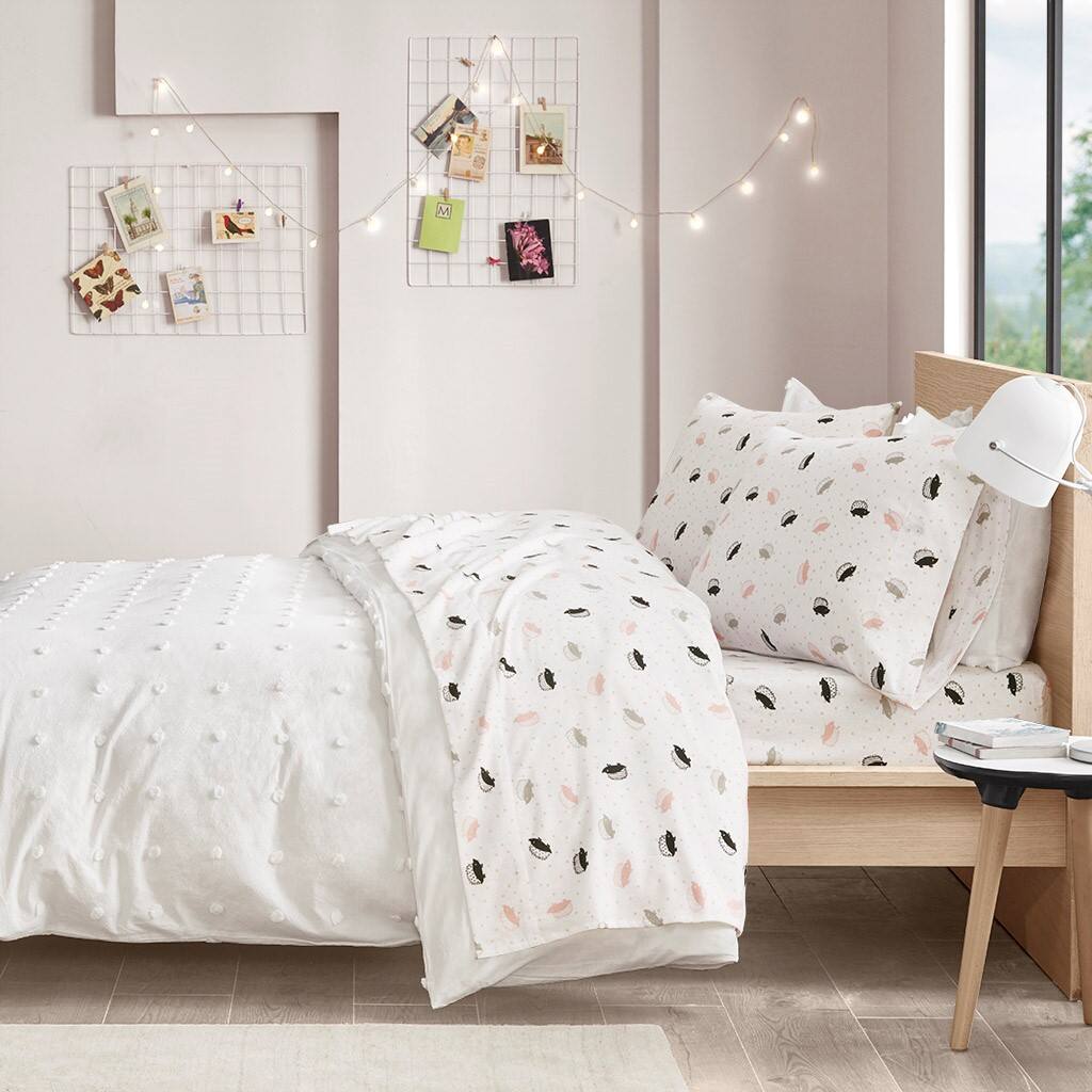 Alt View 3. Gracie Mills - Gracie Mills Atticus Cotton Flannel Printed Sheet Set - Pink/Grey Hedgehogs.