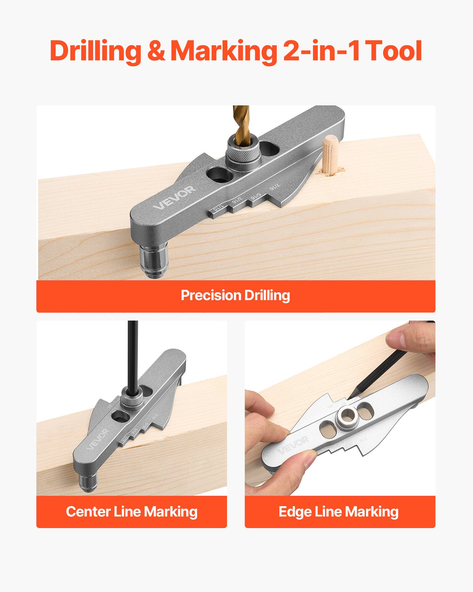 Drilling & Marking 2-in-1 Tool

Precision Drilling

Center Line Marking

Edge Line Marking
