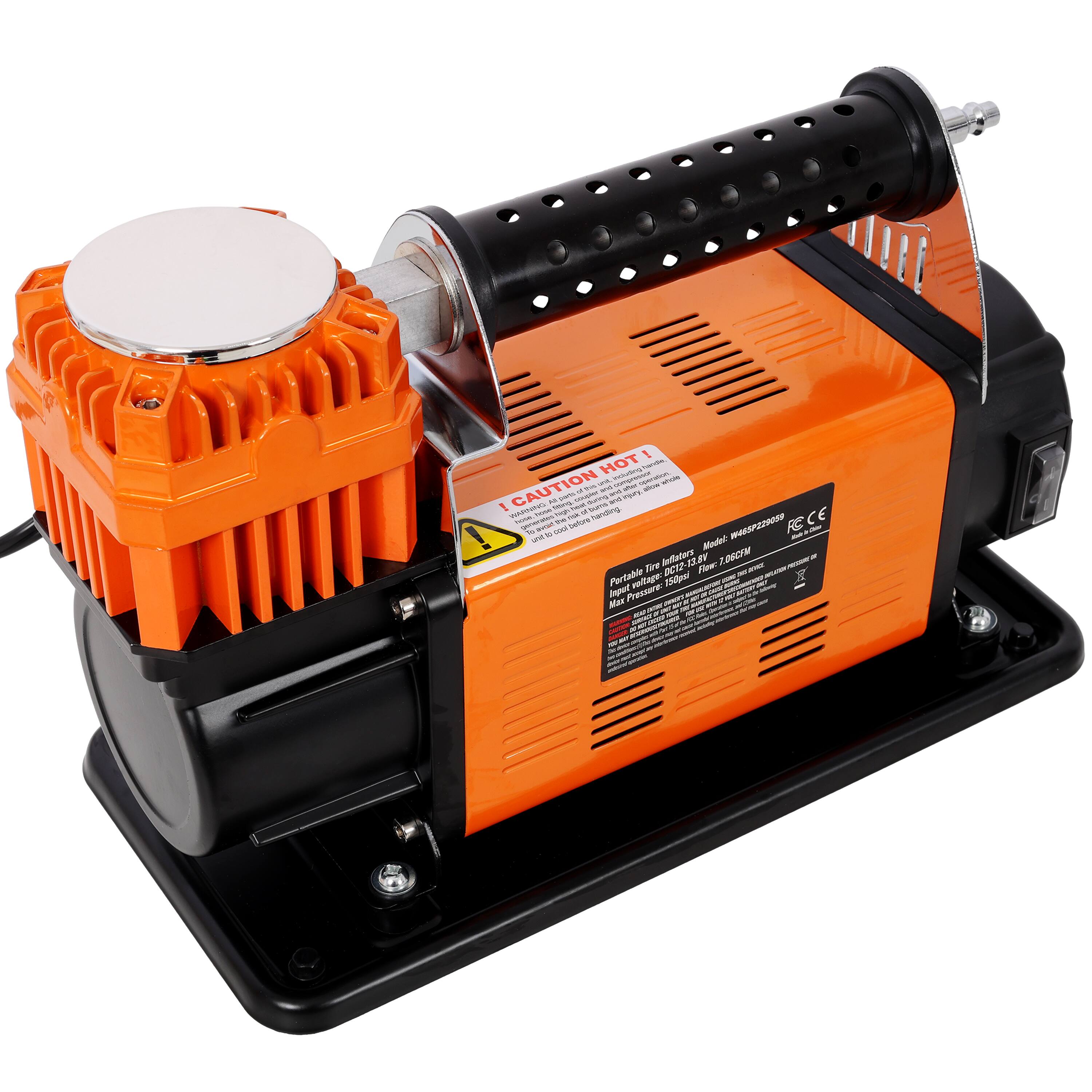 Sure, here is the corrected and grouped text from the image:

---

**CAUTION HOT!**

**Portable Tire Inflator 12V - 2.0CFM**

**Input Voltage: 12VDC - 1500mA**

**Max. Pressure: 150PSI**

**Model: WEG22209**

**FC E**

---

This text is organized to reflect the information typically found on a portable tire inflator.