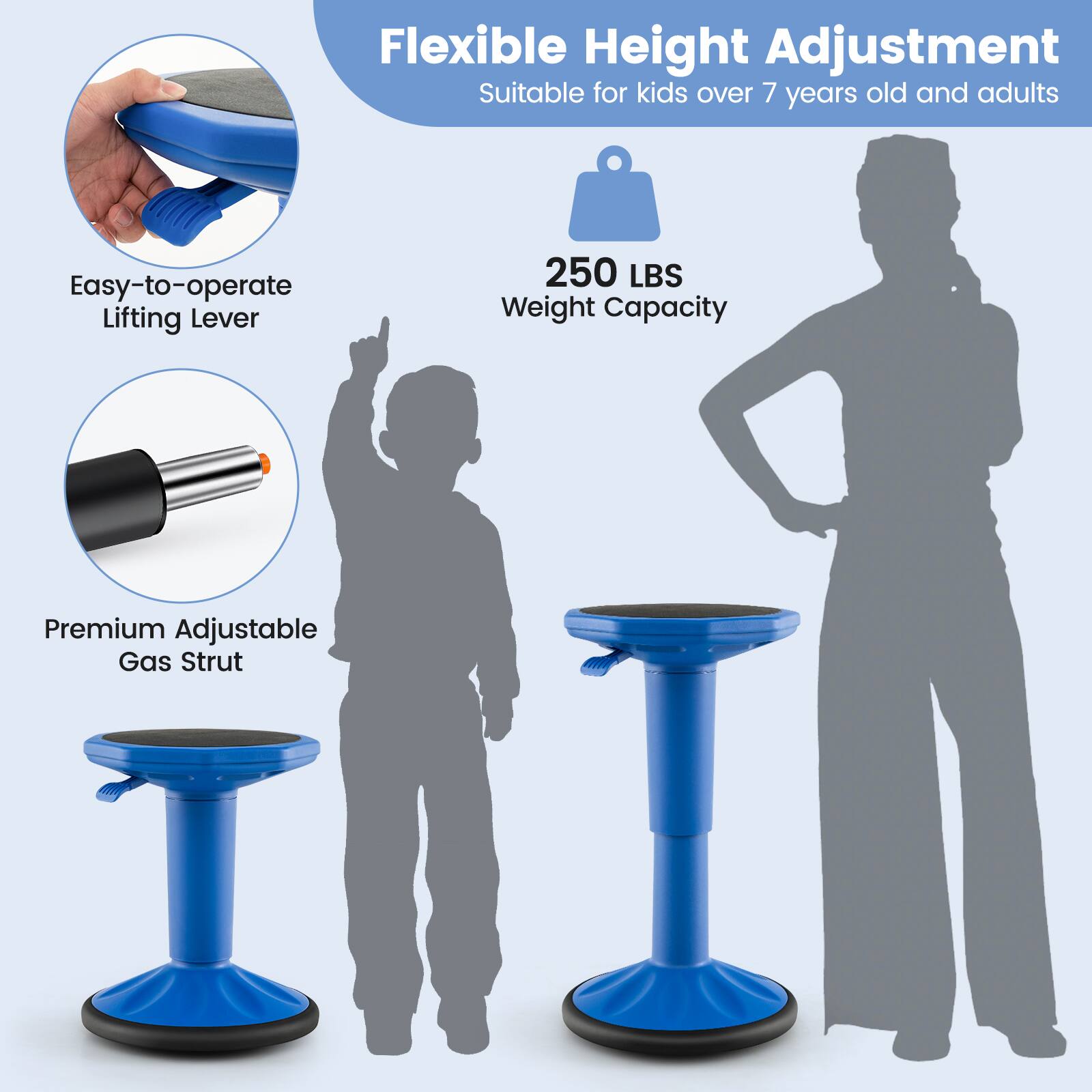 WELLFOR Adjustable Height Wobble Chair Active Learning Stool for Office ...