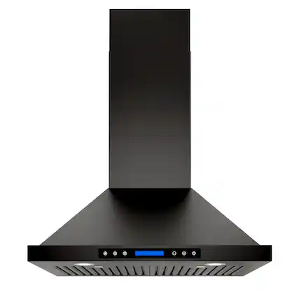 Front. Onefly - 30 inches - Convertible - Wall Mount Range Hood - Black Stainless Steel.