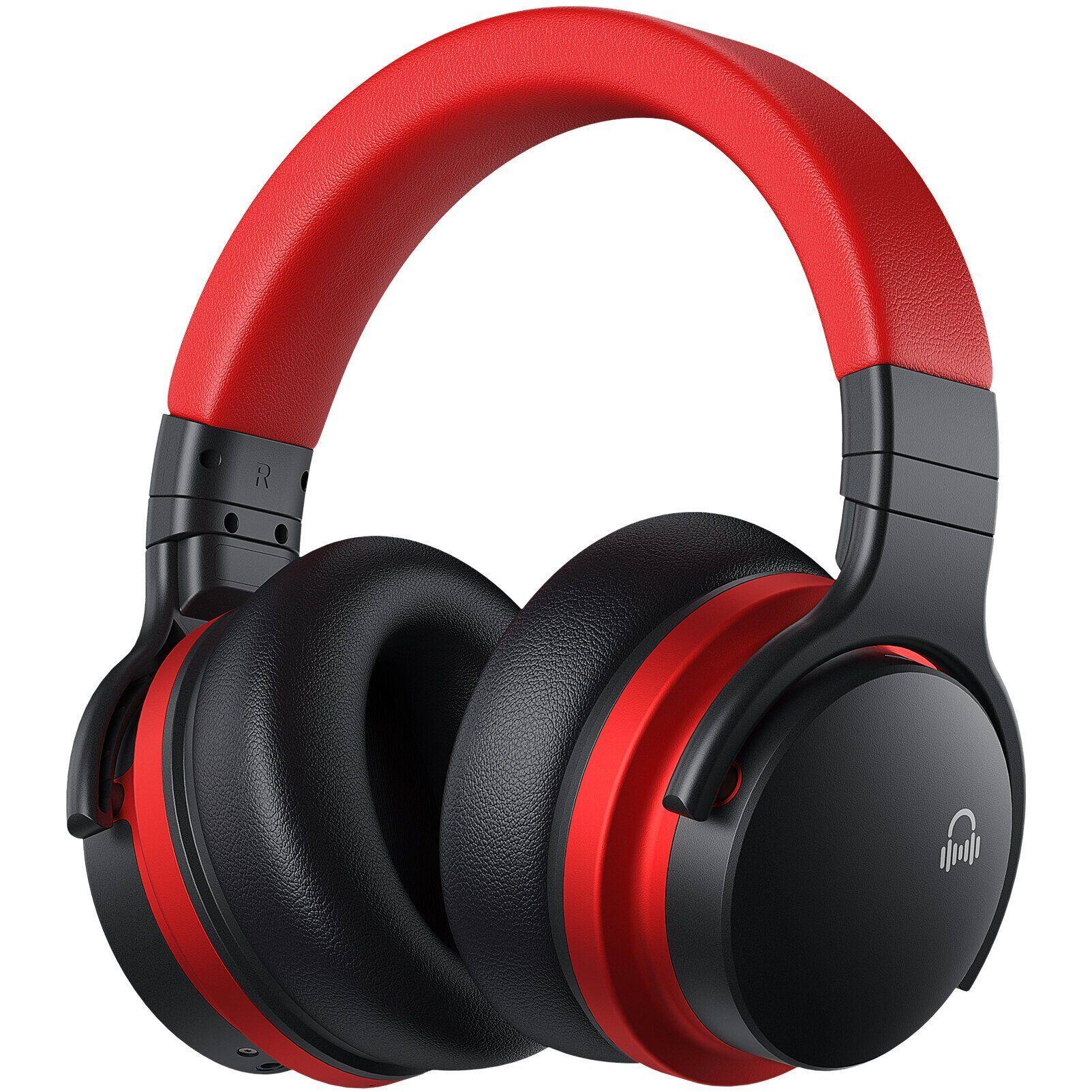 Front. MOVSSOU - MOVSSOU E7 Active Noise Cancelling Headphones Bluetooth Headphones Over Ear - red.