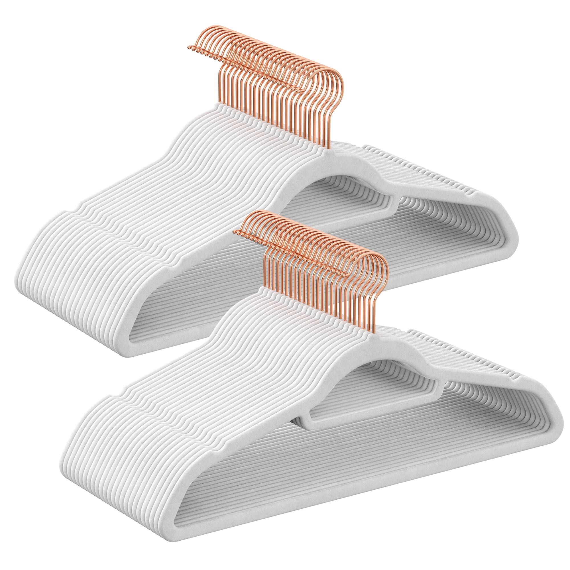 Front. Songmics Home - Velvet Hangers, Set of 30 Clothes Hanger with Rose Gold Swivel Hook, Non-Slip, 0.2-Inch Thick, 17.1-Inch Long - Cloud White.