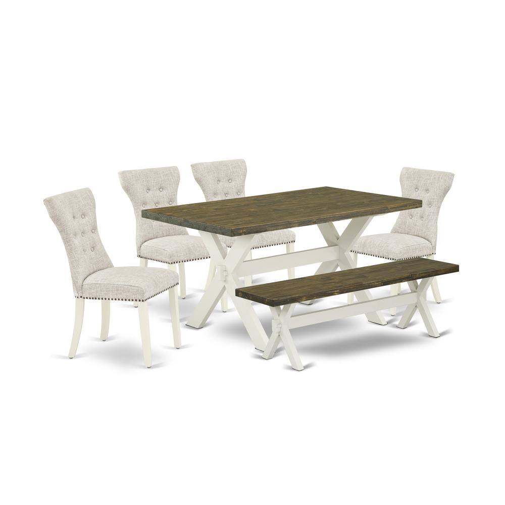 Left. East West Furniture - East West Furniture 6-Piece Wood Dining Table Set-Doeskin Linen Fabric Seat and Button Tufted Chair Back Modern Dining - Multi-Color.