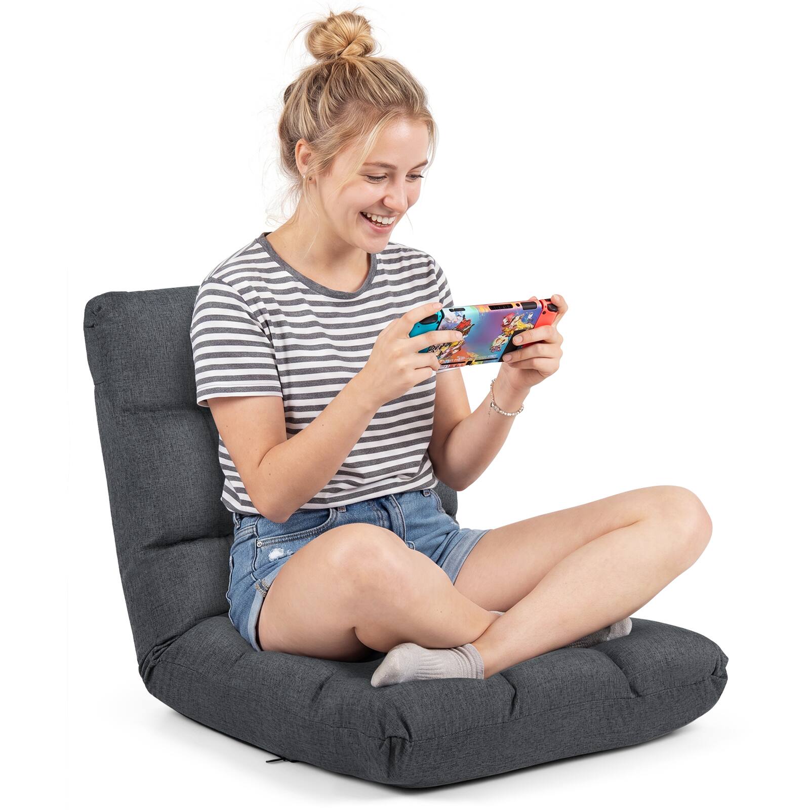 Alt View 4. Costway - Costway Adjustable 14-Position Floor Chair Folding Lazy Gaming Sofa Lounge Chair Gray - Gray.